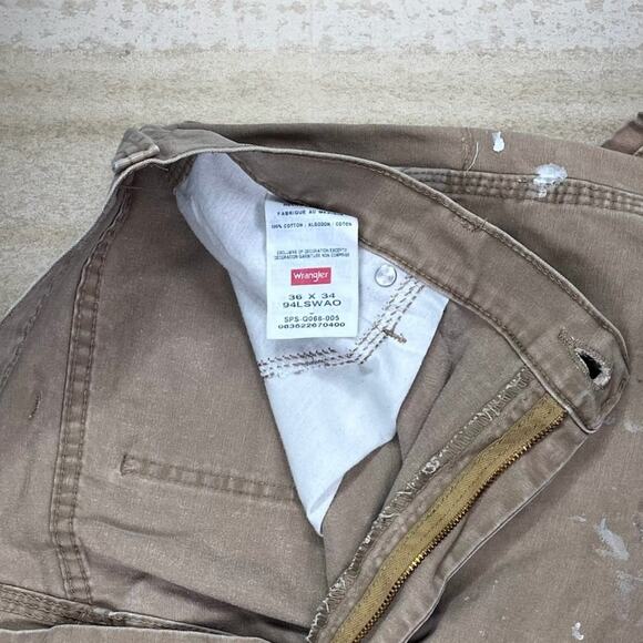Vintage 90s Wrangler Carpenter Pants 36x34 Baggy Fit Tan Canvas Dungarees - Picture 6 of 6
